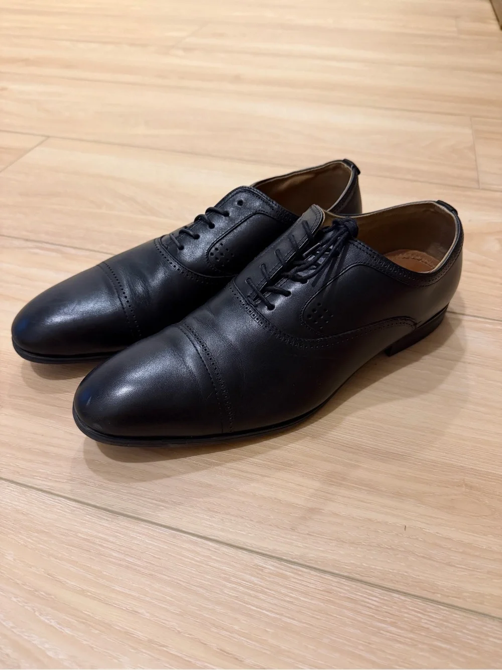 Aldo Men's Black Leather Cap-Toe Oxford Dress Shoes
